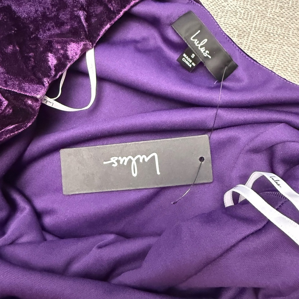 LULUS NWT Muse Moment Purple Crushed Velvet One Shoulder Long Sleeve Mini Dress - Picture 11 of 12